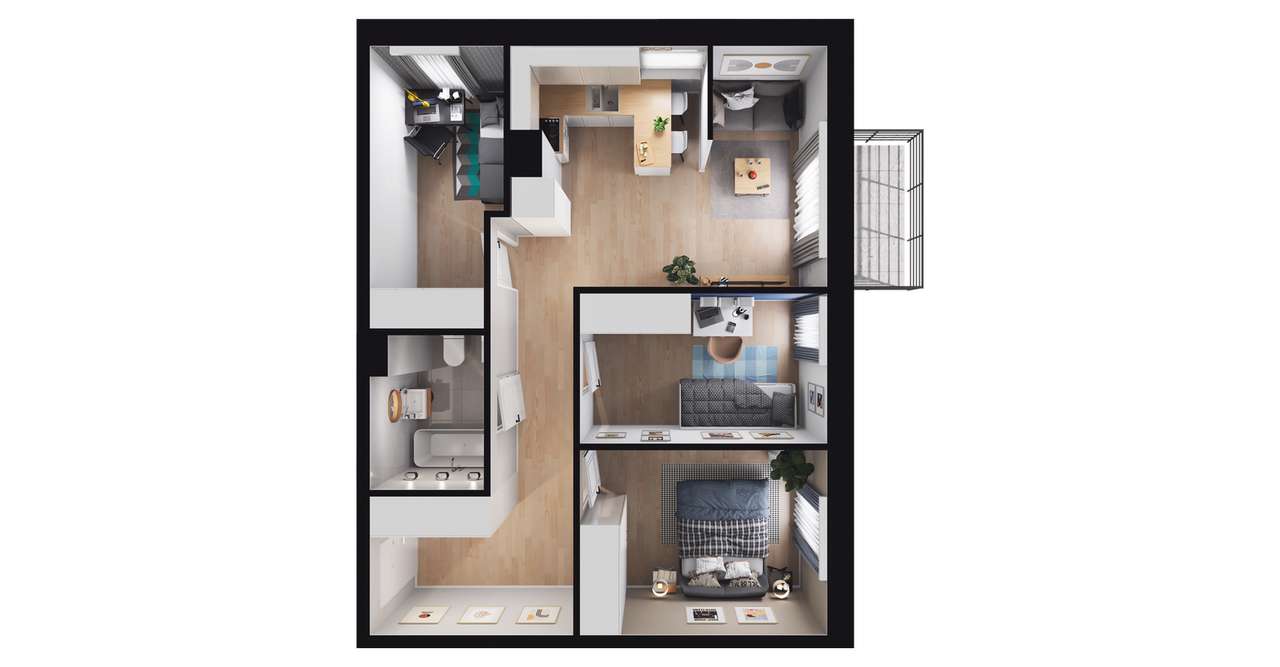 4-pokojowe mieszkanie 56m2 + balkon - Pełny obrazek: 2/8