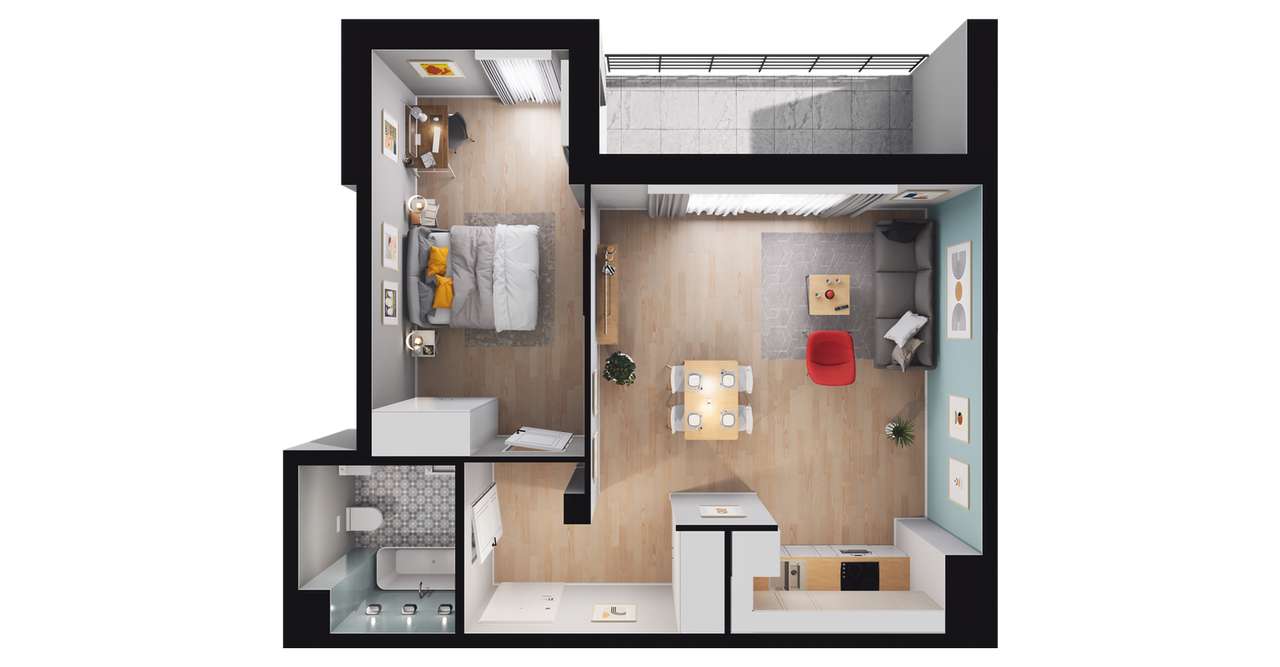 2-pokojowe mieszkanie 53m2 + loggia - Pełny obrazek: 2/8