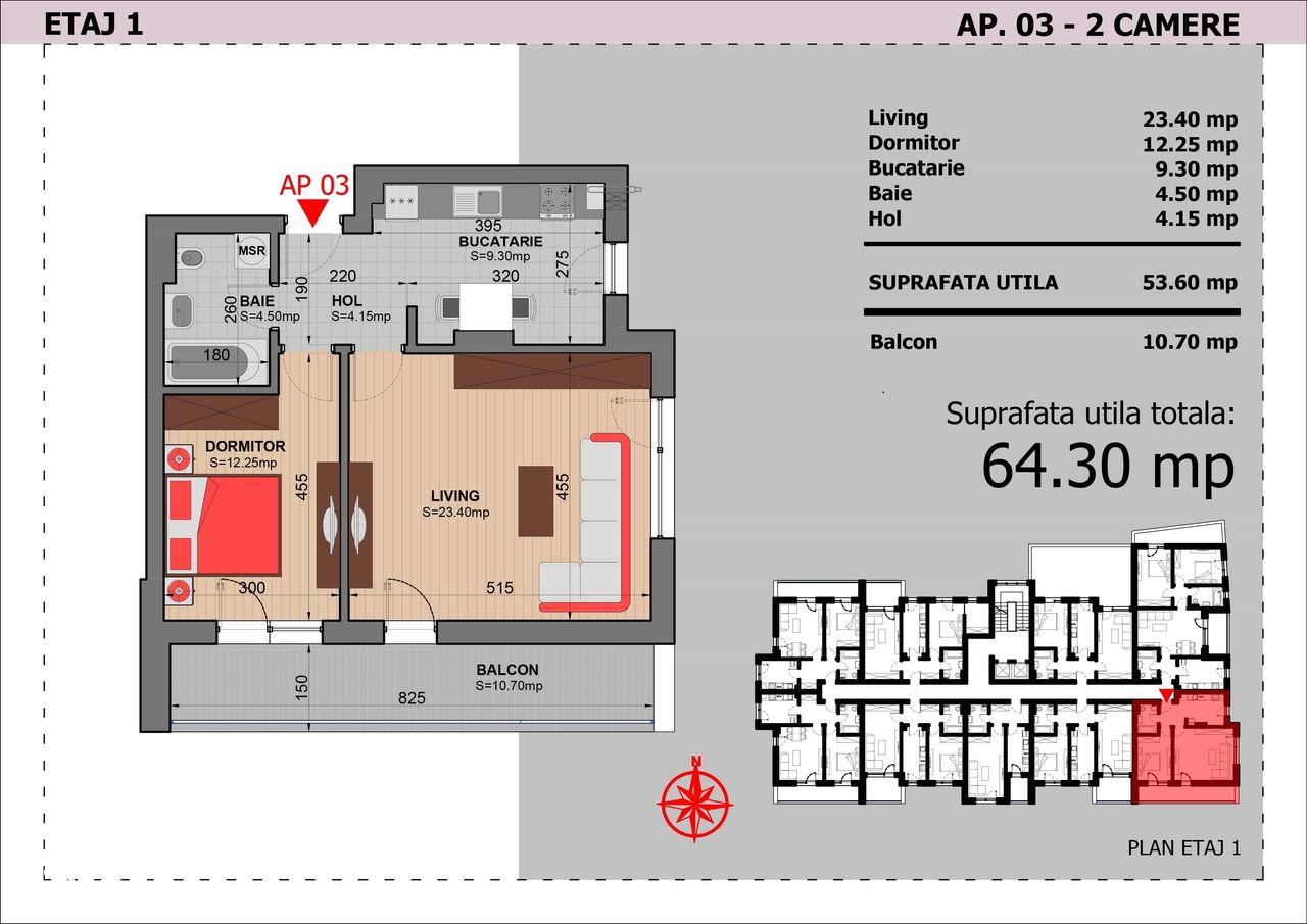 Apartament 2 Camere Decomandat Sector 4 Grand Arena 64.3Mp