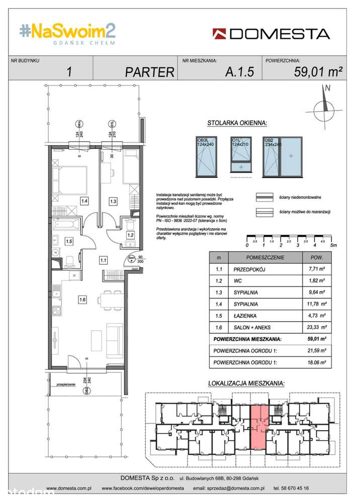 3-pokojowe mieszkanie 59m2 + 2 ogródki - Pełny obrazek: 2/7