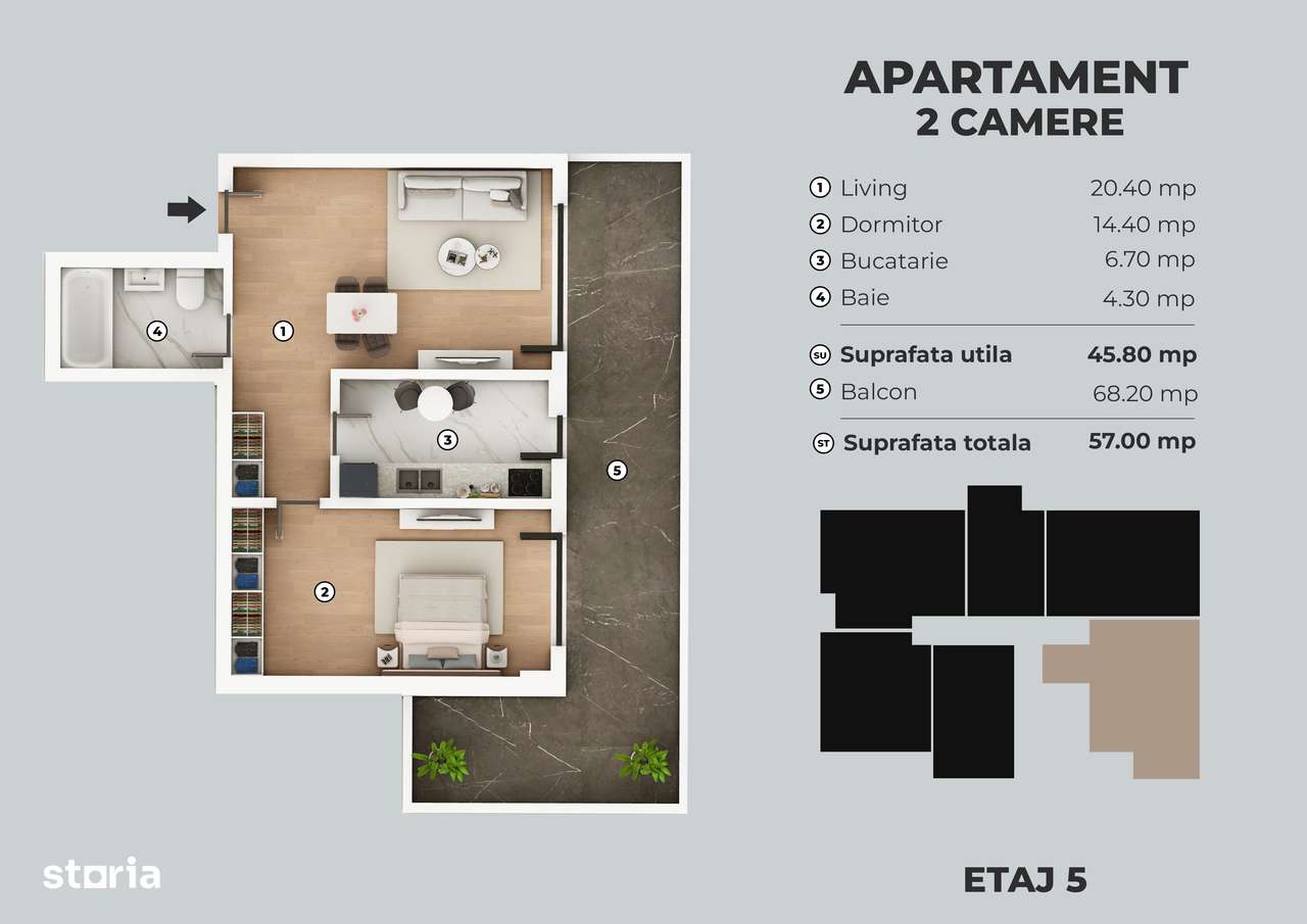 Berceni-Grand Arena-Apartament cu 2 camere-terasa-TVA INCLUS-ACTE GATA