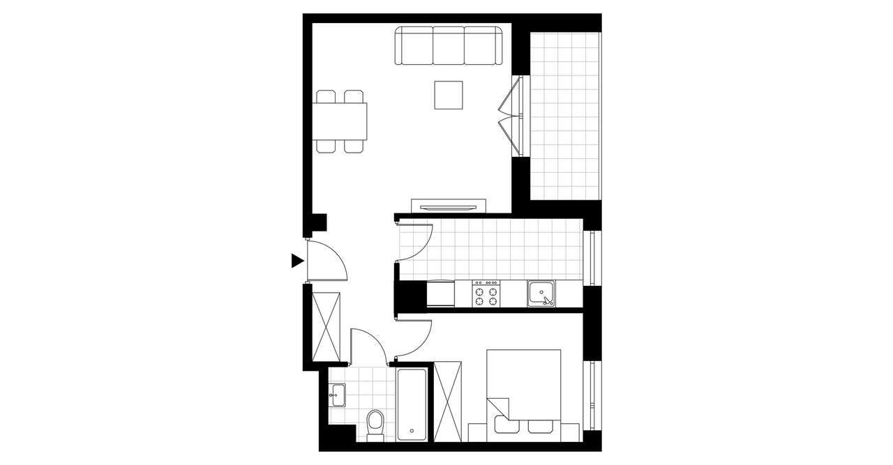 2-pokojowe mieszkanie 43m2 + loggia Bezpośrednio - Pełny obrazek: 3/8