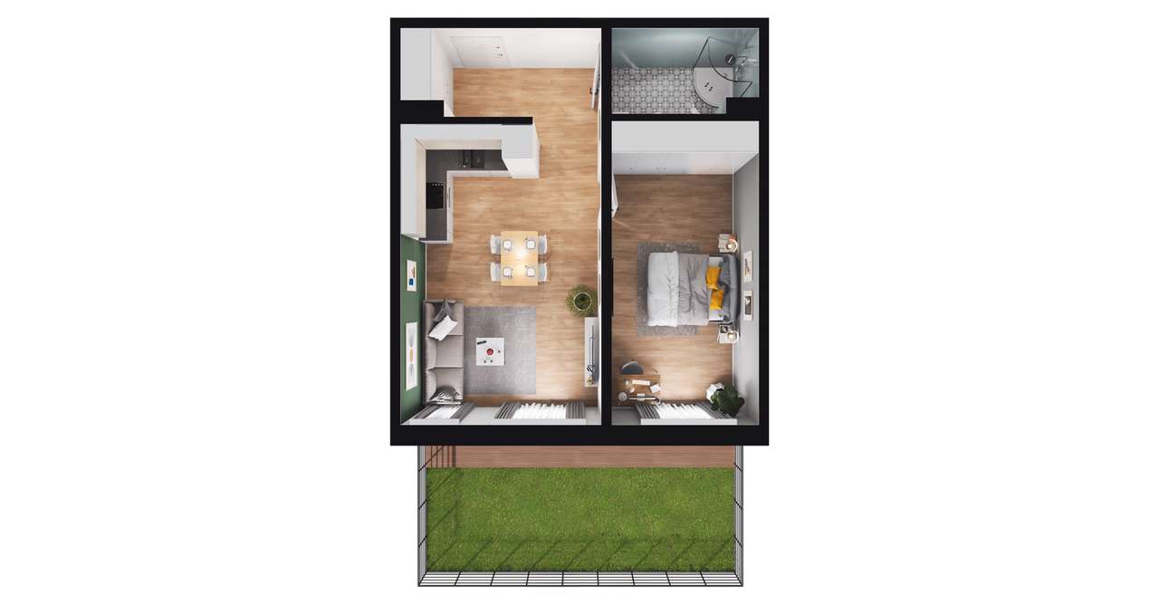 2-pokojowe mieszkanie 49m2 + ogródek - Pełny obrazek: 2/8