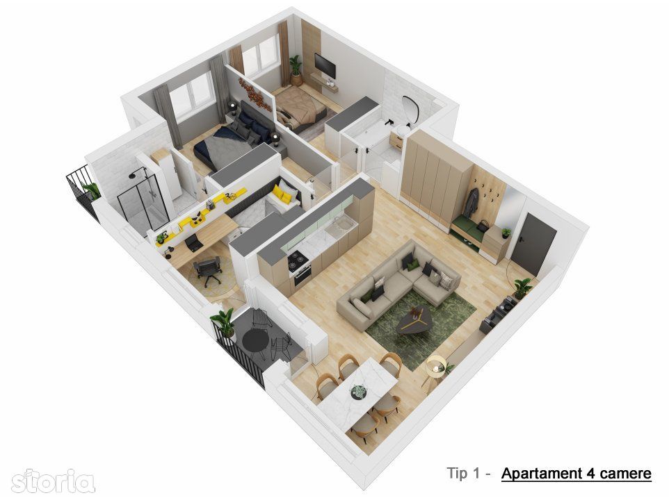 Apartament 4 camere de vanzare 81 mpu cu 2 balcoane zona Doamna Stanca