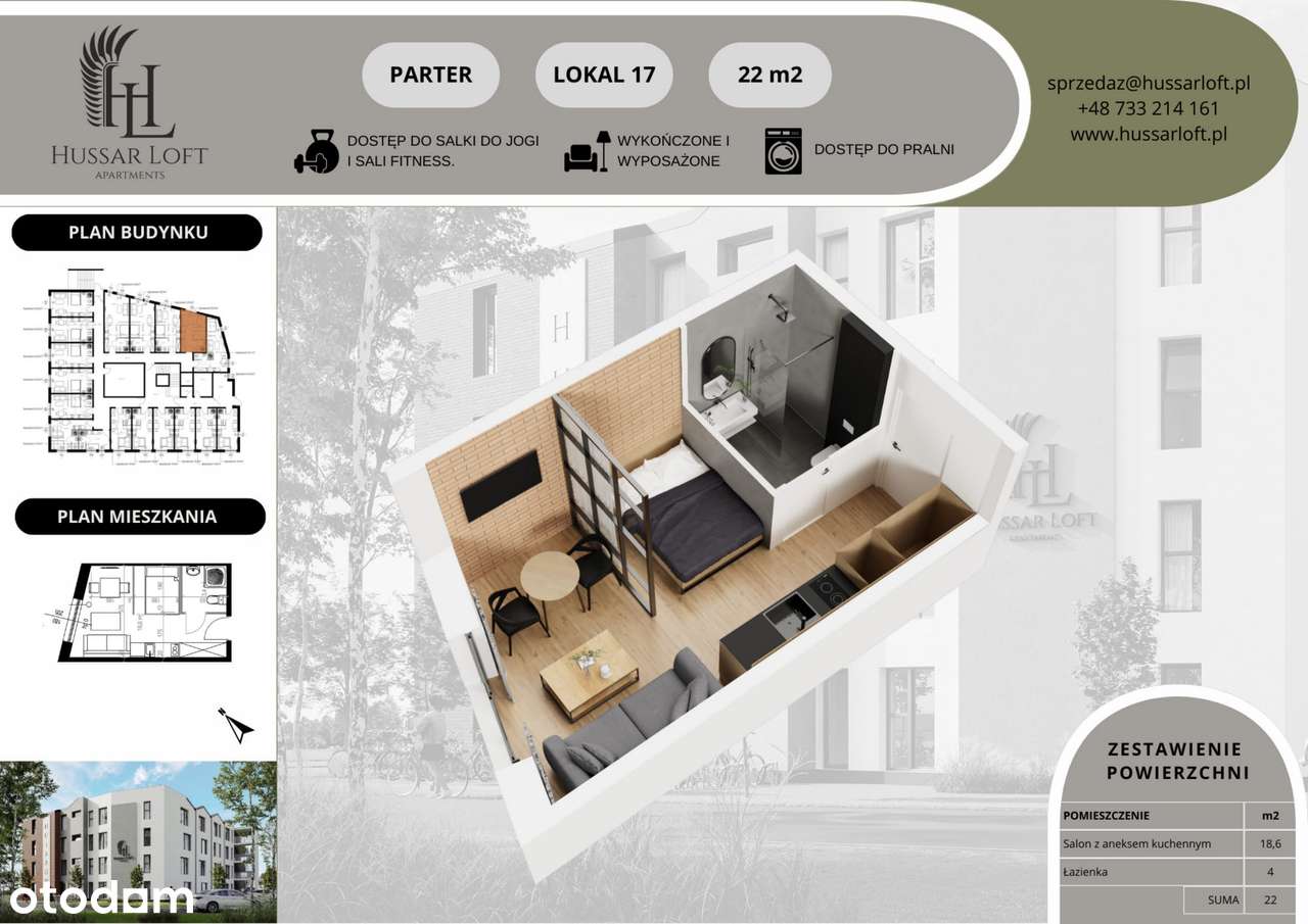 1-pokojowe mieszkanie 22m2 Bez Prowizji - Pełny obrazek: 2/5