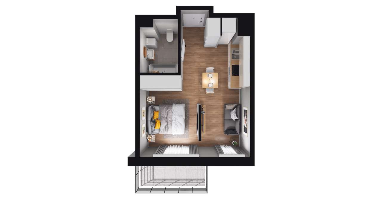 1-pokojowe mieszkanie 28m2 + balkon - Pełny obrazek: 2/8