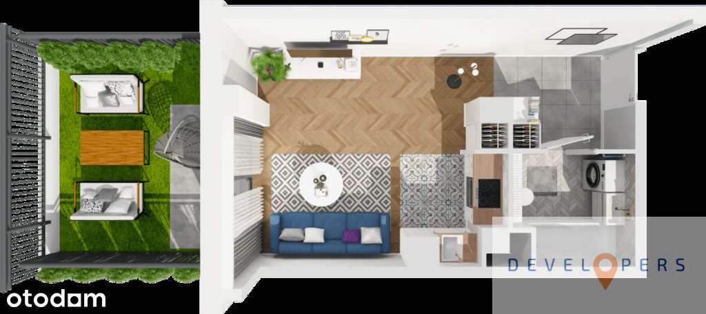 Kawalerka z orgódkiem na wysokim parterze - Pełny obrazek: 2/6