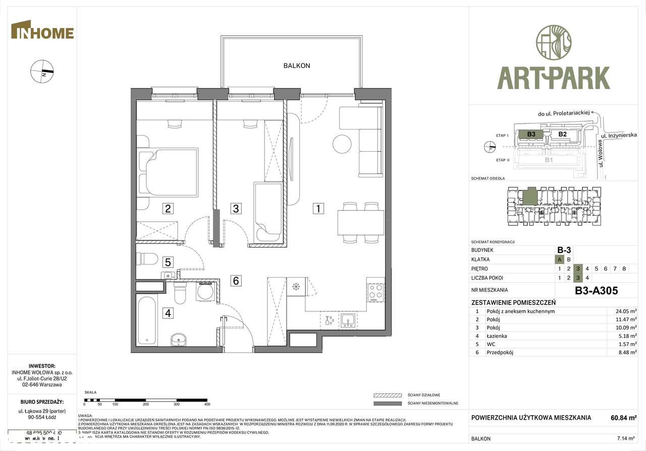 3-pokojowe mieszkanie 60m2 + balkon - Pełny obrazek: 2/9