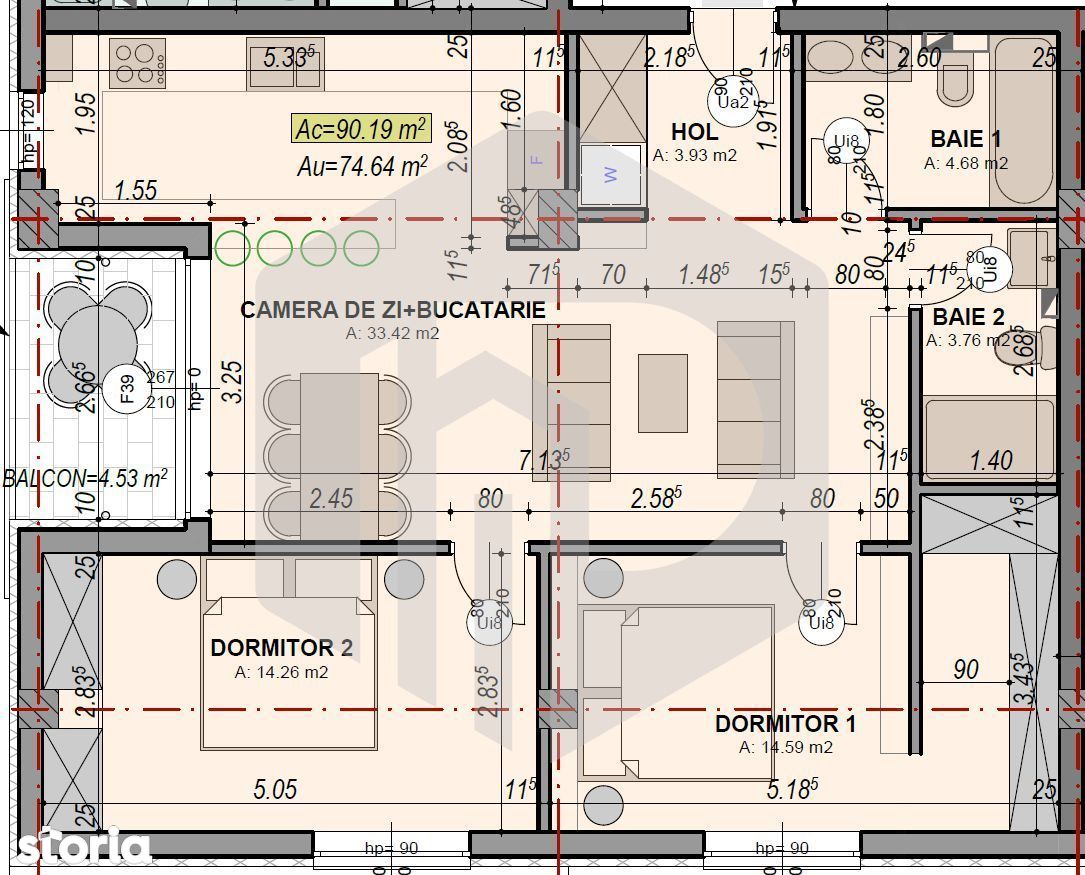 Apartament 3 camere-74.64 mpu / Etaj 3/DEZVOLTATOR/Turnisor