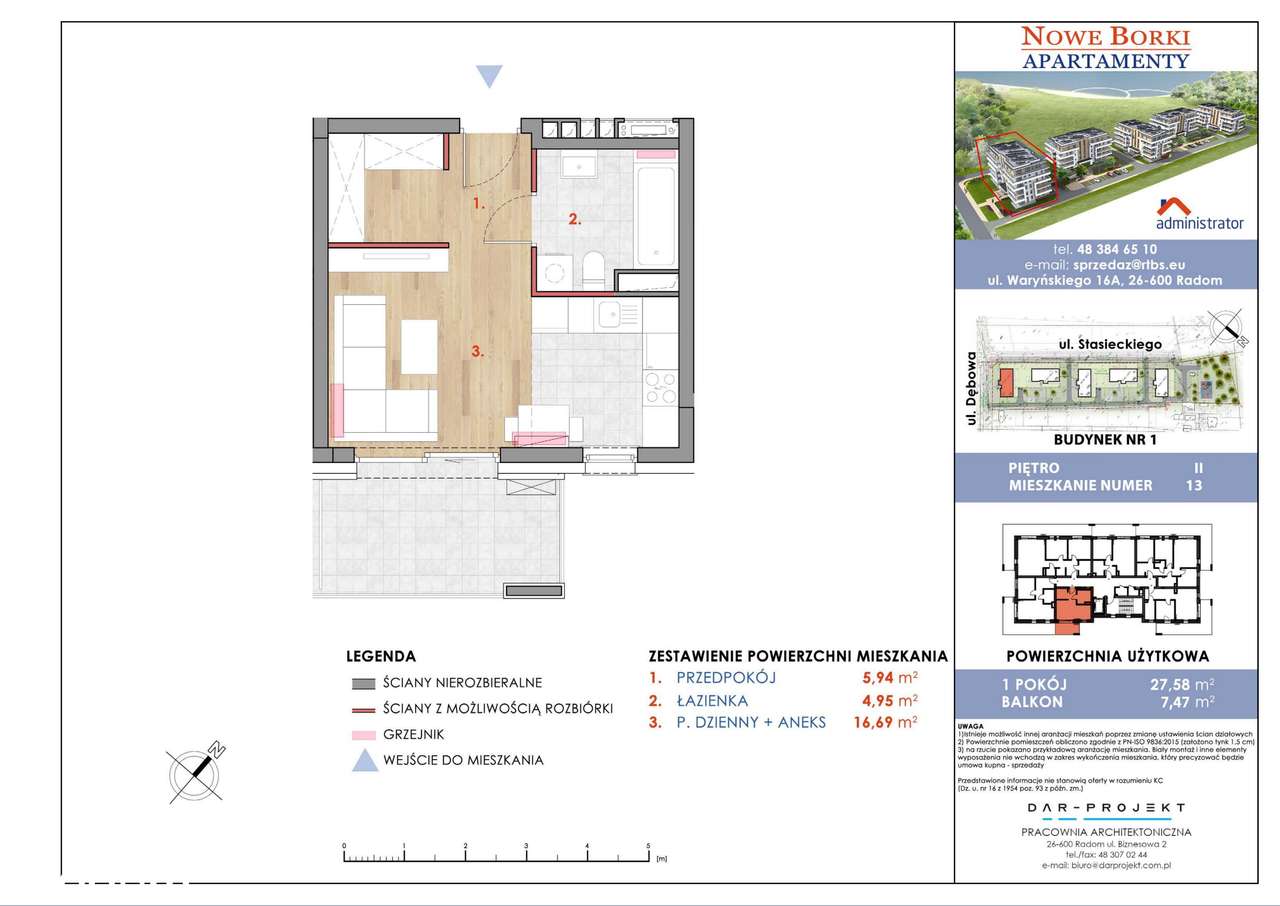 1-pokojowe mieszkanie 27m2 + balkon Bezpośrednio - Pełny obrazek: 2/6