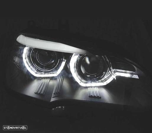 FARÓIS LED PARA BMW X5 E70 07-13 OEM XENON ANGEL EYES PRETO - 4