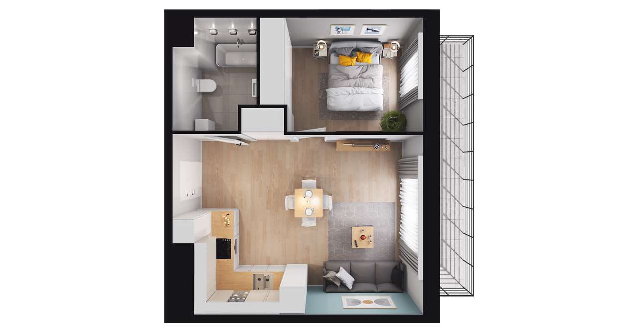 2-pokojowe mieszkanie 41m2 + balkon - Pełny obrazek: 2/8