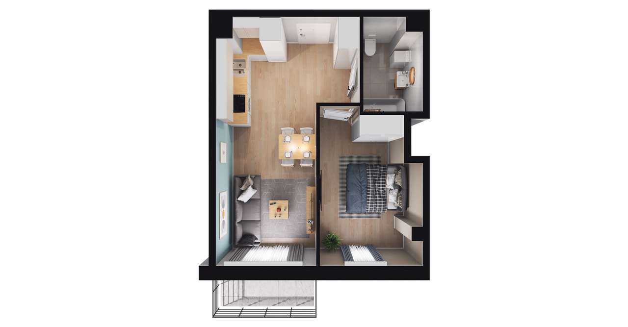 2-pokojowe mieszkanie 36m2 + balkon Bezpośrednio - Pełny obrazek: 2/8