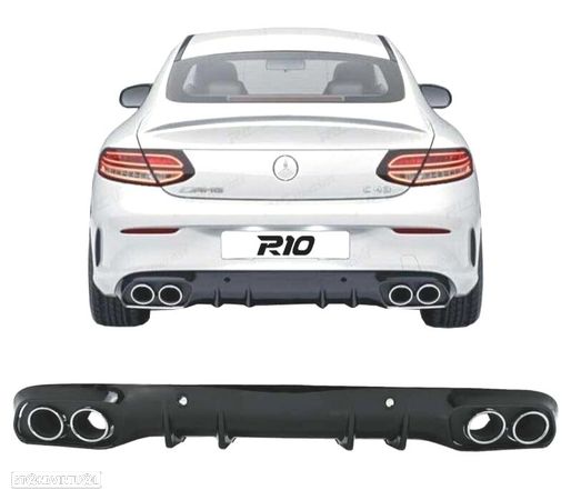 DIFUSOR TRASEIRO PARA MERCEDES CLASE C C205 COUPE 14-19 AMG PDC + PONTEIRAS ESCAPE CROMO - 1