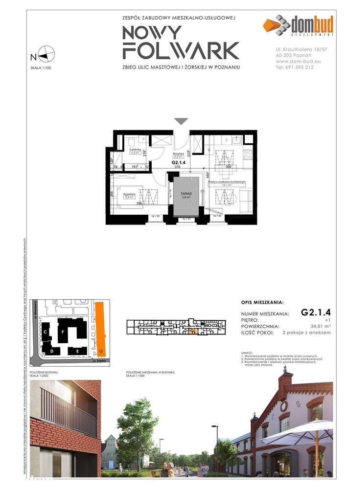 2-pokojowe mieszkanie 37m2 + taras Bez Prowizji - Pełny obrazek: 2/7