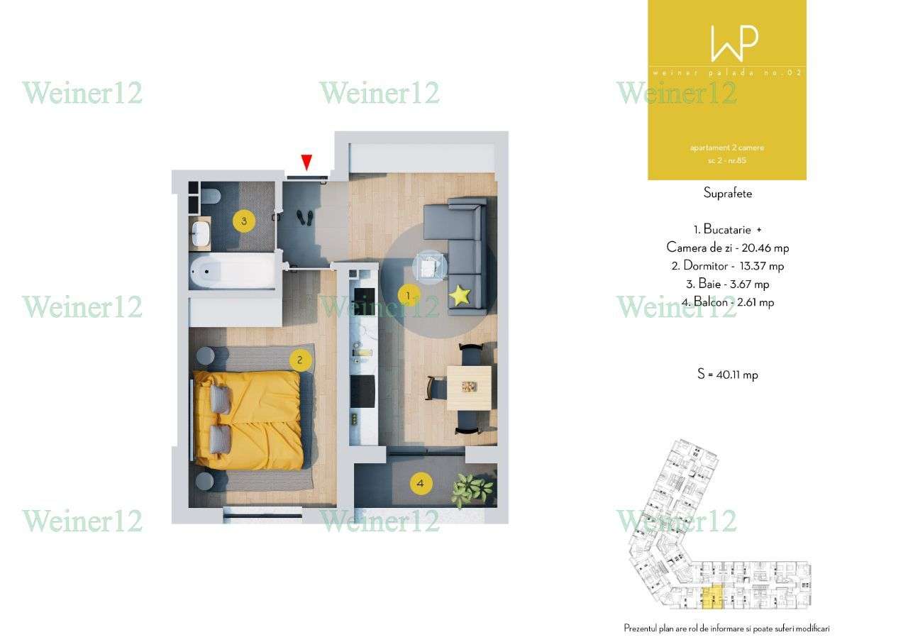 Apartament 2 Camere Tip Studio Direct Dezvoltator Weiner Residence - Imagine principală: 1/15