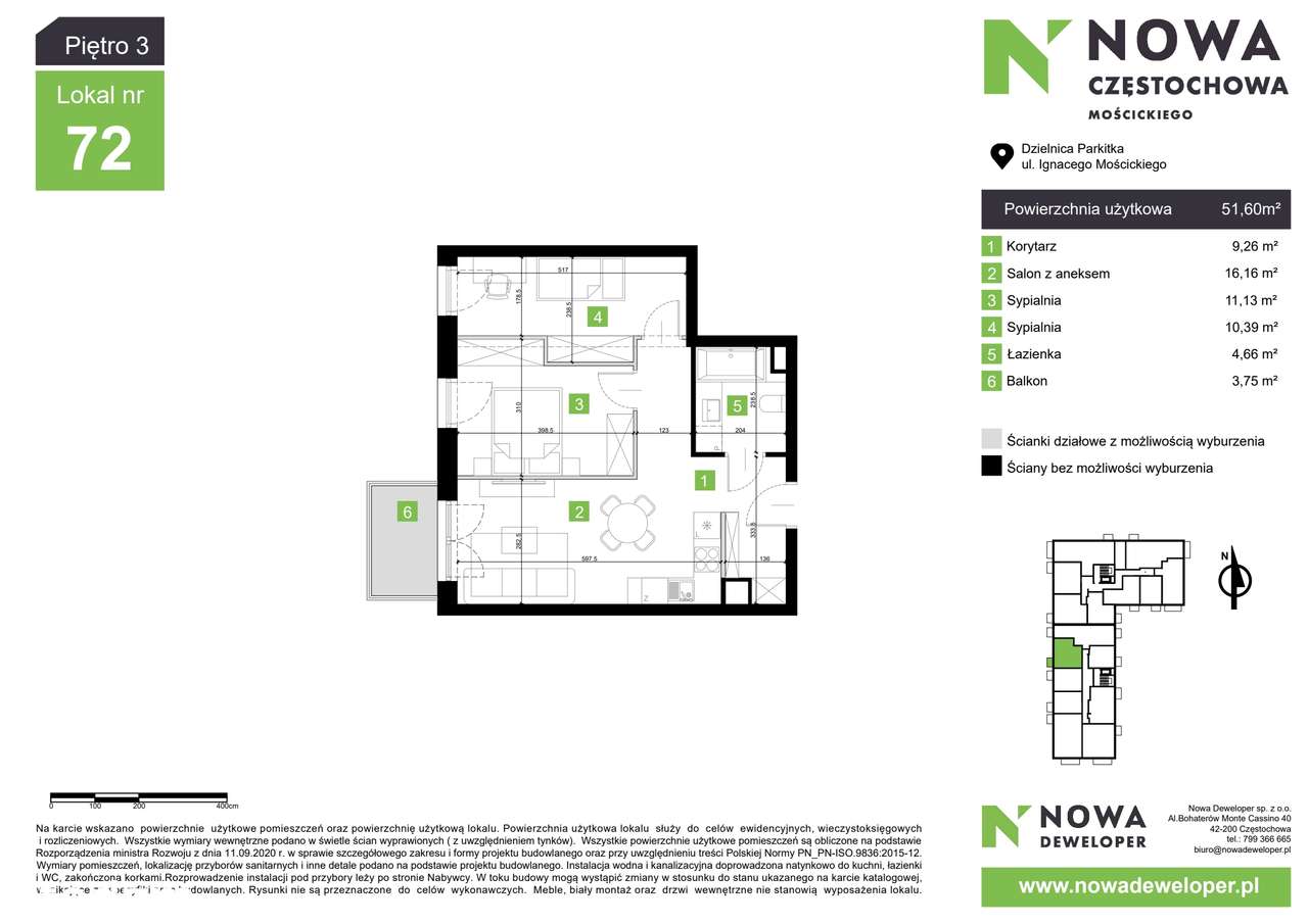 Nowa Częstochowa Mościckiego | 3-pok. | M72 - Pełny obrazek: 2/8