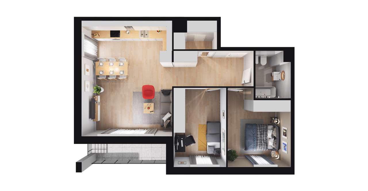 3-pokojowe mieszkanie 66m2 + balkon - Pełny obrazek: 2/8