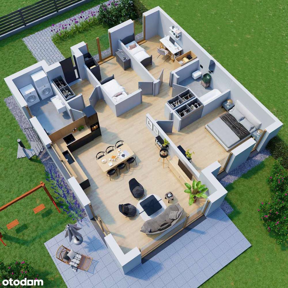 Dom parterowy 104m2, taras na dachu, działka 600m2, szynobus, szkoła - Pełny obrazek: 3/19