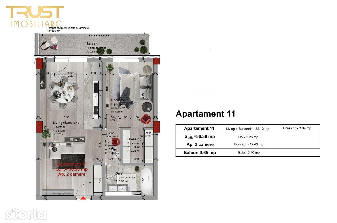 Apartament 2 camere, 56mp, bloc nou, Borhanci, garaj subteran