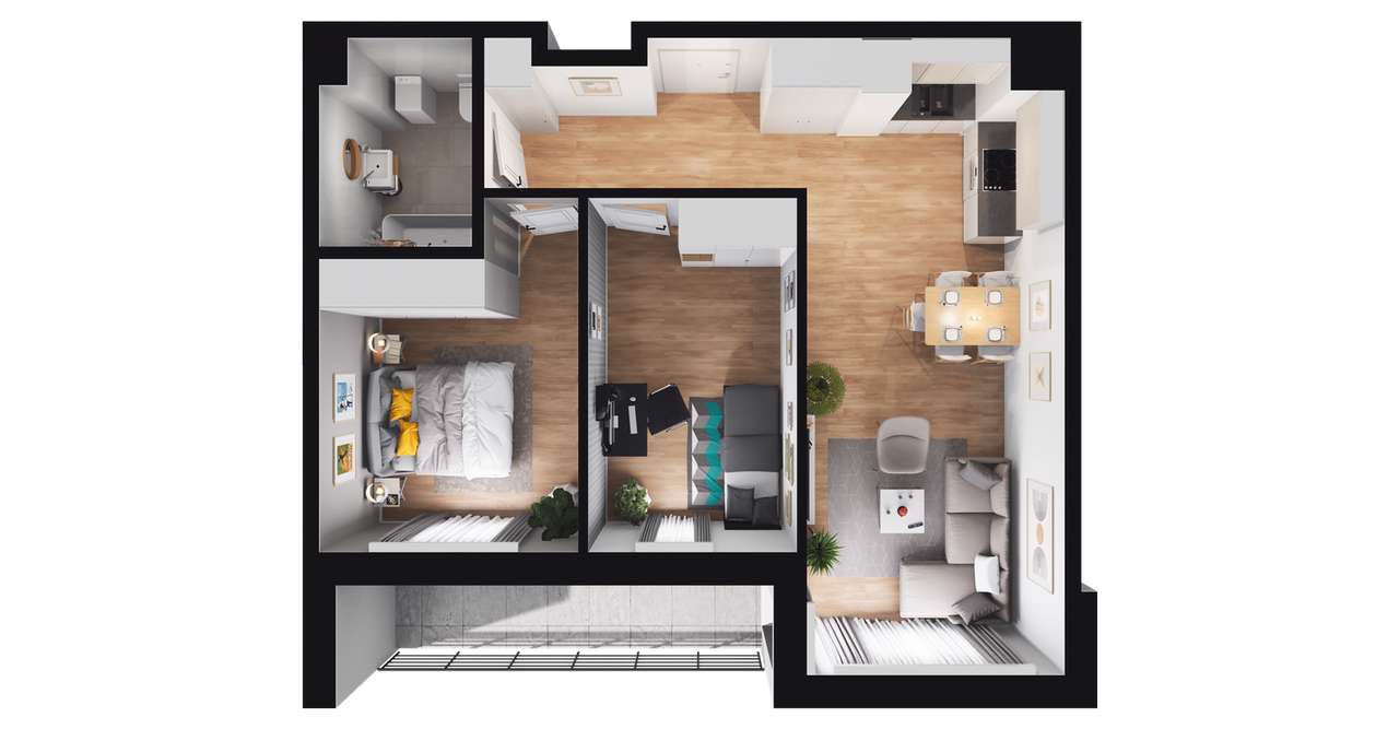 3-pokojowe mieszkanie 57m2 + balkon - Pełny obrazek: 2/8