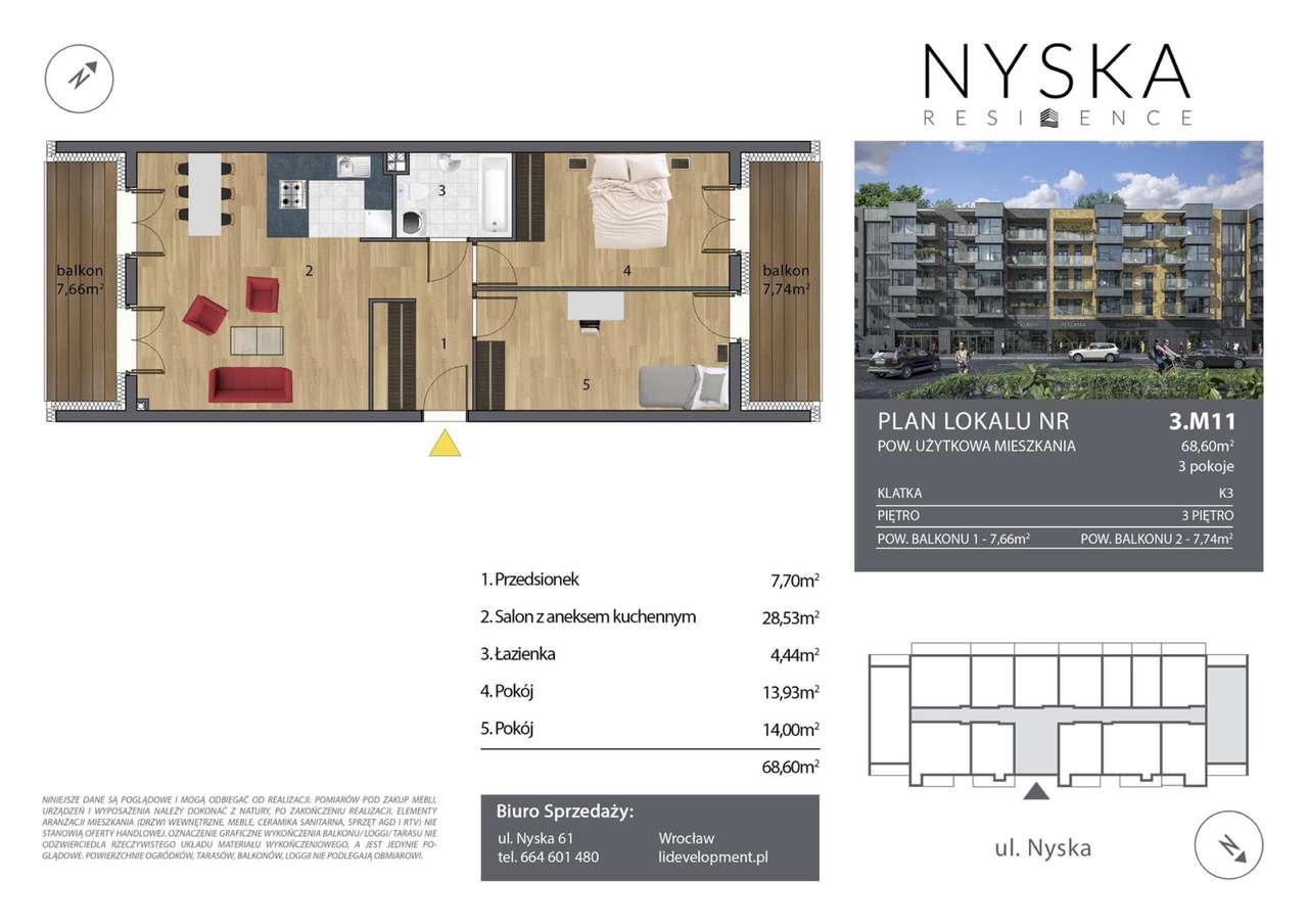 Mieszkanie, 68,60 m², Wrocław-2