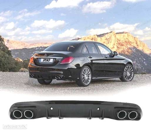 DIFUSOR TRASEIRO PARA MERCEDES CLASE C W205 SEDAN 14-20 AMG PDC + PONTEIRAS ESCAPE CROMO - 1