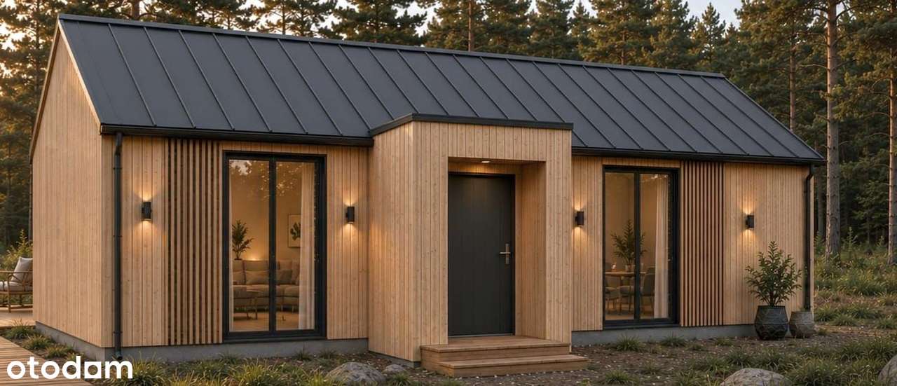 Całoroczny dom modułowy uż.64,2 m2 na dużej działce 1200 m2 przy lesie