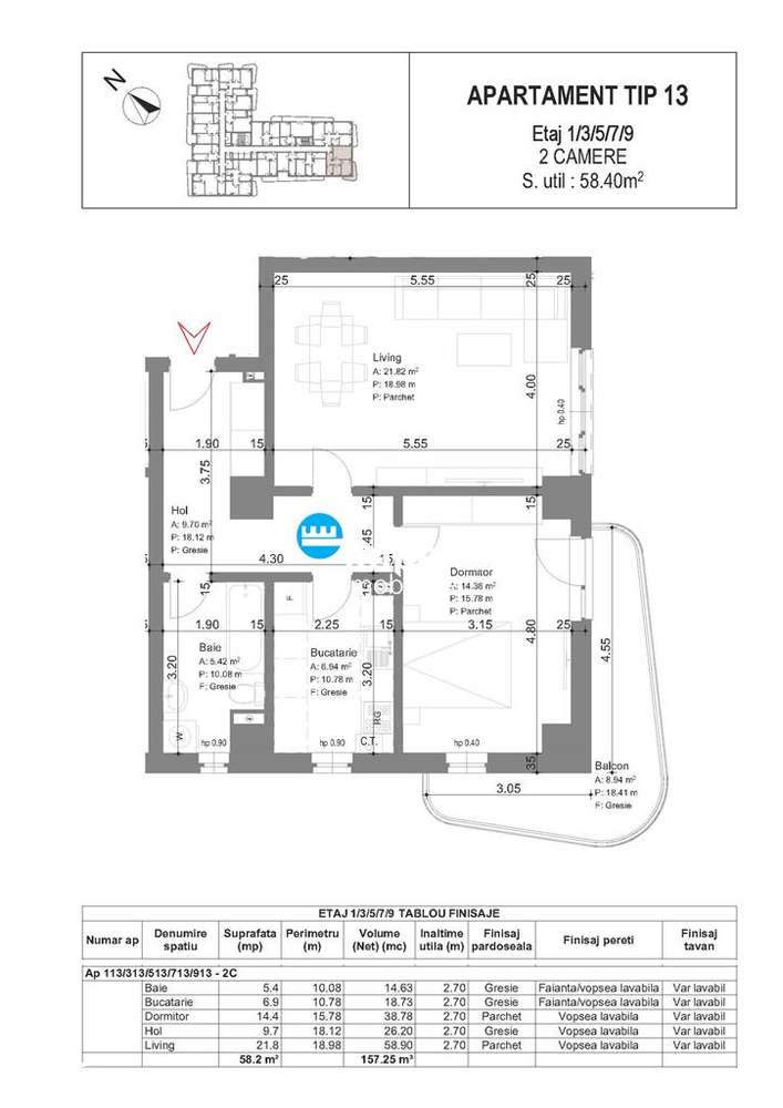 Apartament 2 cam, decomandat,64,73 mp, de vanzare,bloc nou in zona Gal - Imagine principală: 2/5