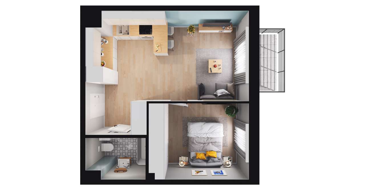 2-pokojowe mieszkanie 39m2 + balkon - Pełny obrazek: 2/8