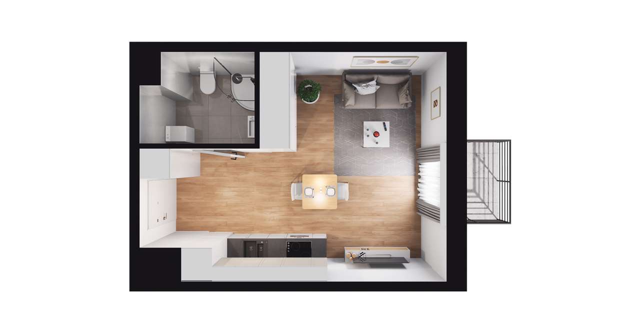 1-pokojowe mieszkanie 25m2 + balkon Bezpośrednio - Pełny obrazek: 2/8