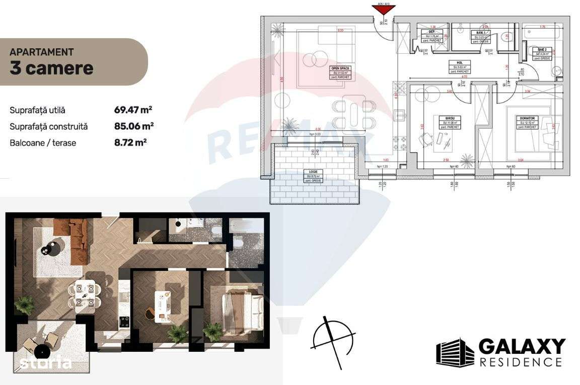 COMISION 0| DE VÂNZARE| 3 CAMERE| TRACTORUL| BLOC NOU|GALAXY RESIDENCE - Imagine principală: 3/10