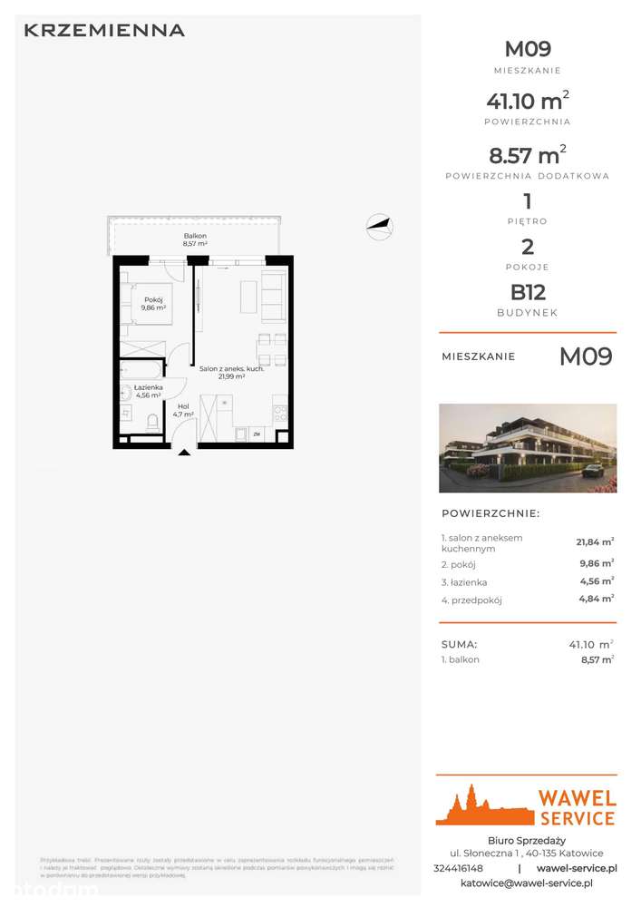 2-pokojowe mieszkanie 41 m² + balkon Bez Prowizji – pohled 2