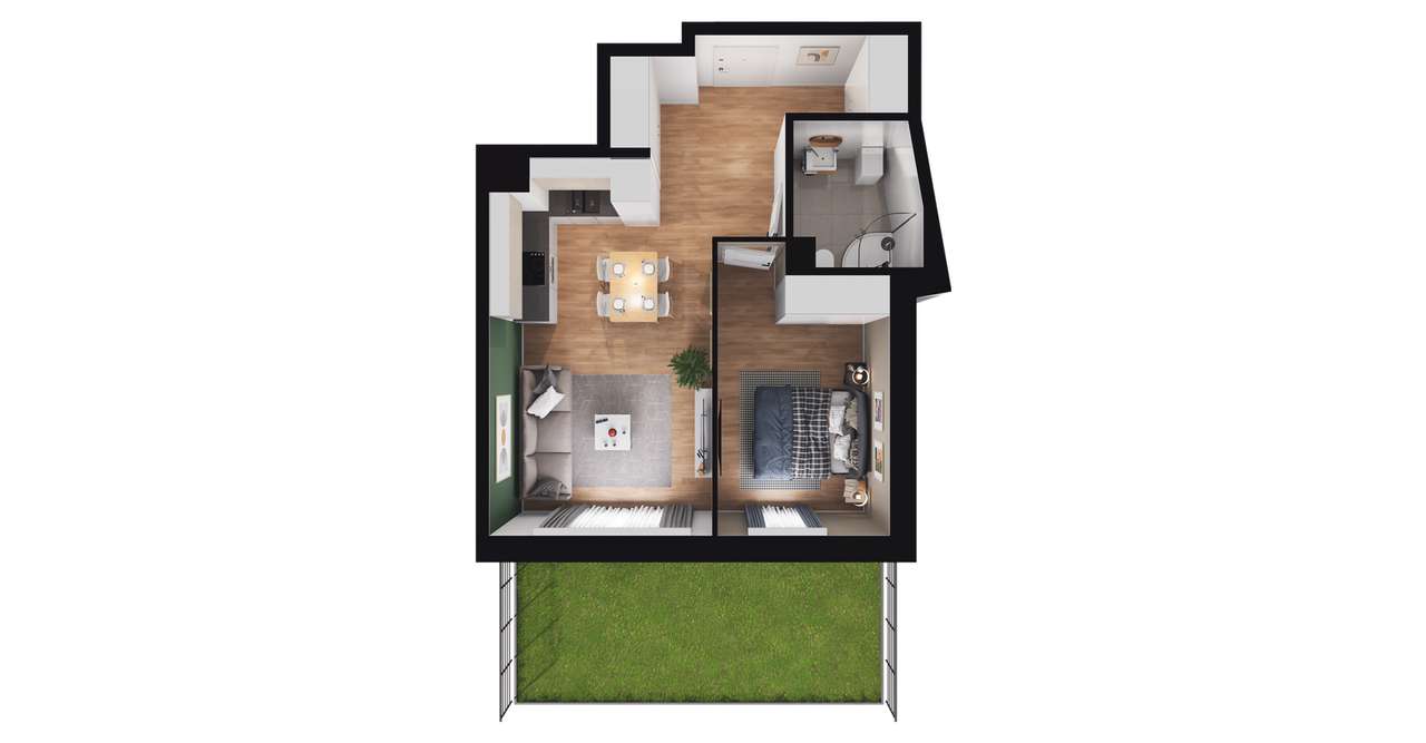 2-pokojowe mieszkanie 43m2 + ogródek - Pełny obrazek: 3/9