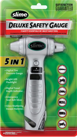 Ciocan urgenta Slime 5 in 1 : Ciocan spart geam, Cutter centura, Lanterna, Tester presiune pneuri, Subler pentru masurat profil pneuri - 2