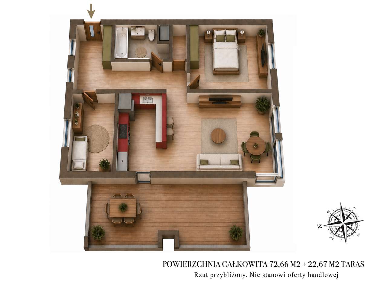 Przestronne 3 pokoje z dużym tarasem, garażem i komórką lokatorską-10