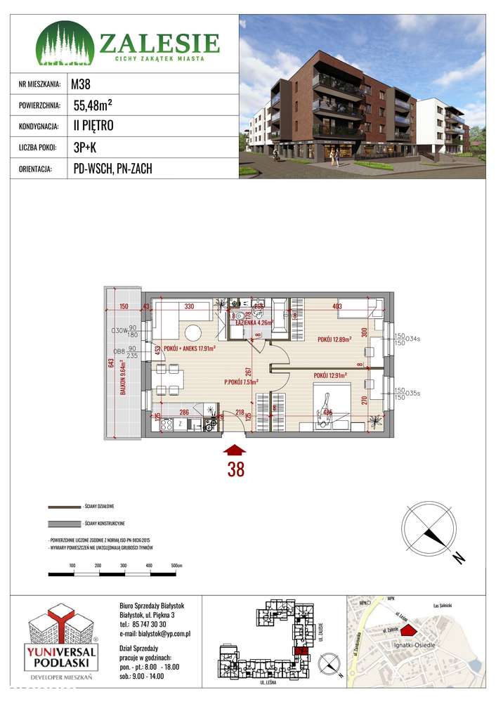 Zalesie | mieszkanie 3-pokojowe | 38 - Pełny obrazek: 2/8