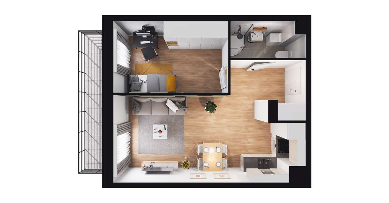 2-pokojowe mieszkanie 36m2 + balkon - Pełny obrazek: 2/7