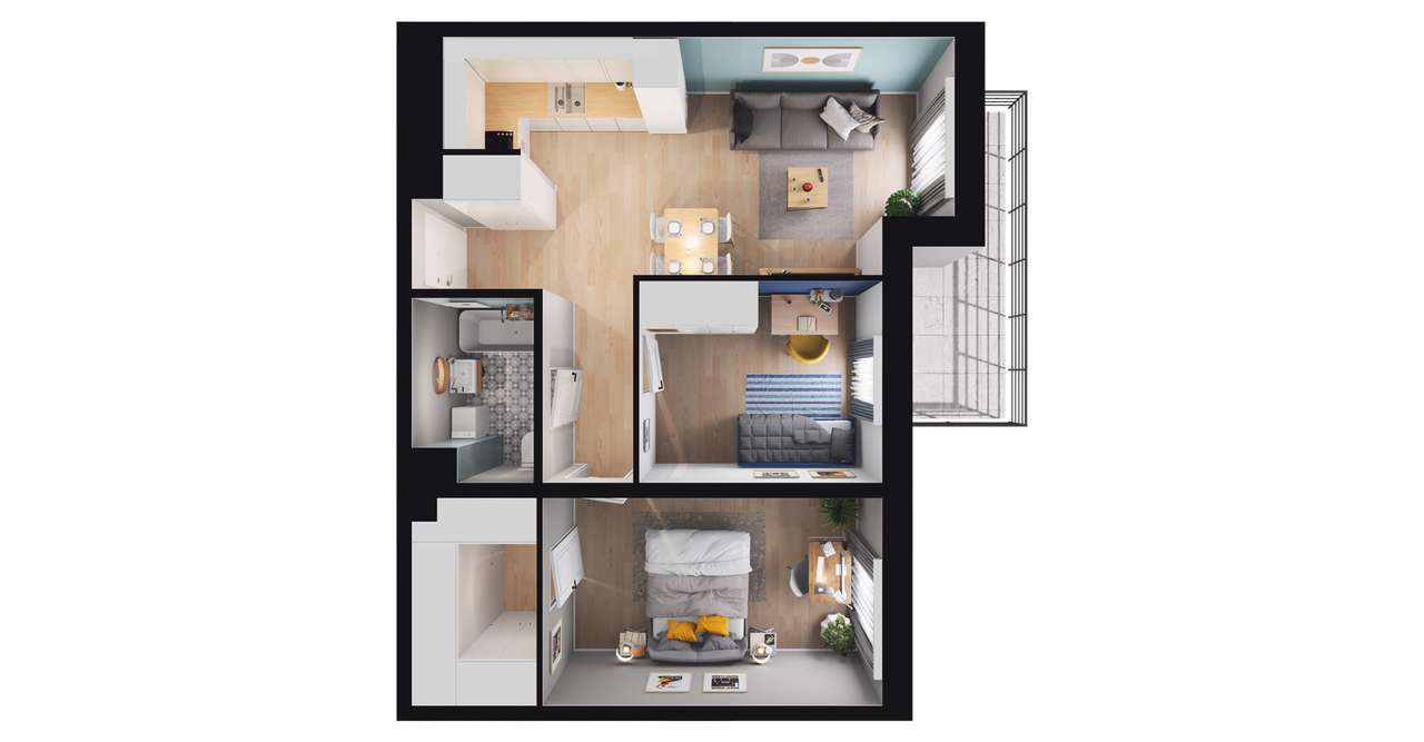 3-pokojowe mieszkanie 55m2 + balkon Bezpośrednio - Pełny obrazek: 2/8