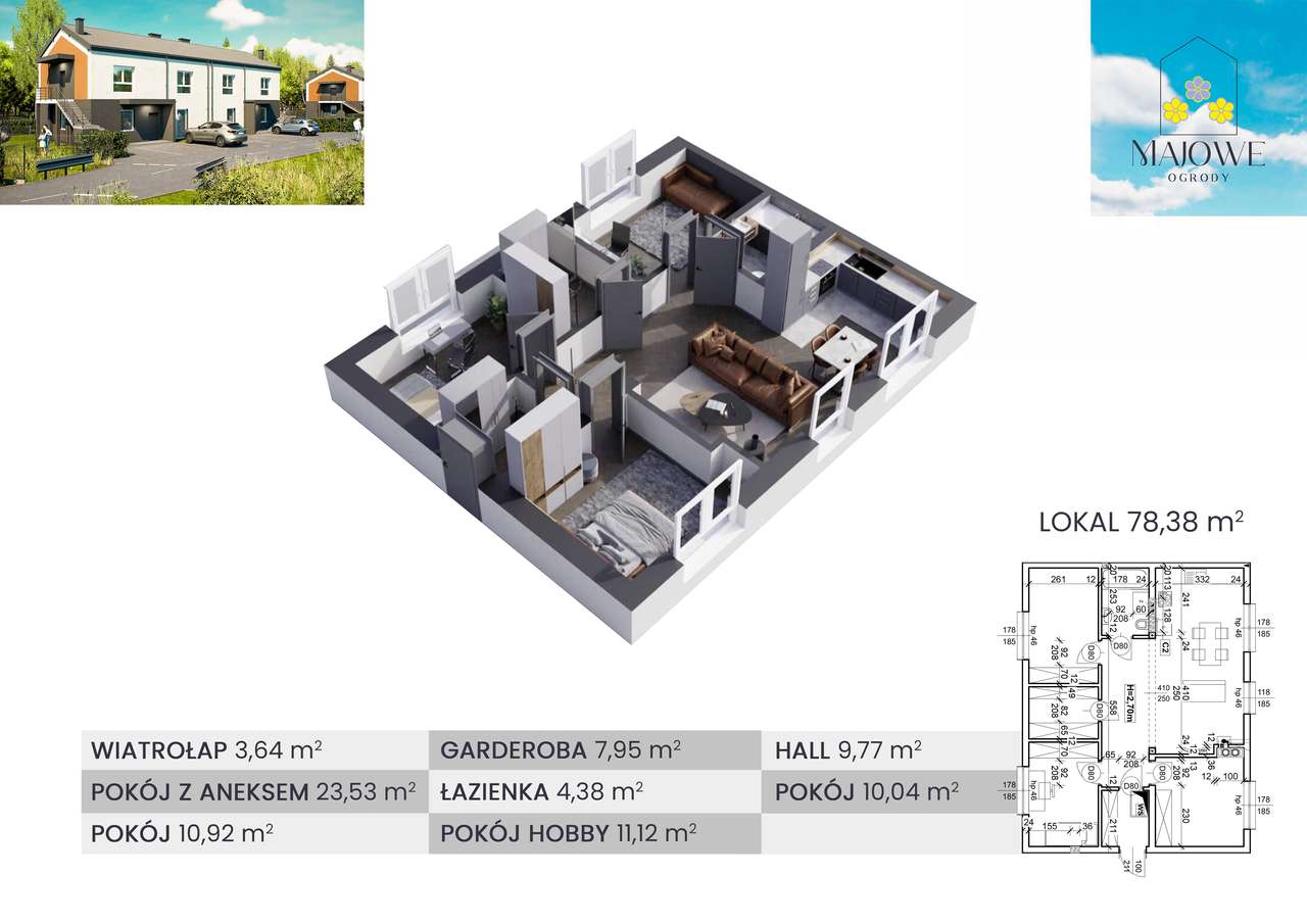 4 Pokoje 78m2. Ogródek. Poddasze. Kominek. Zieleń. 2 m. post. GRATIS! - Pełny obrazek: 5/22