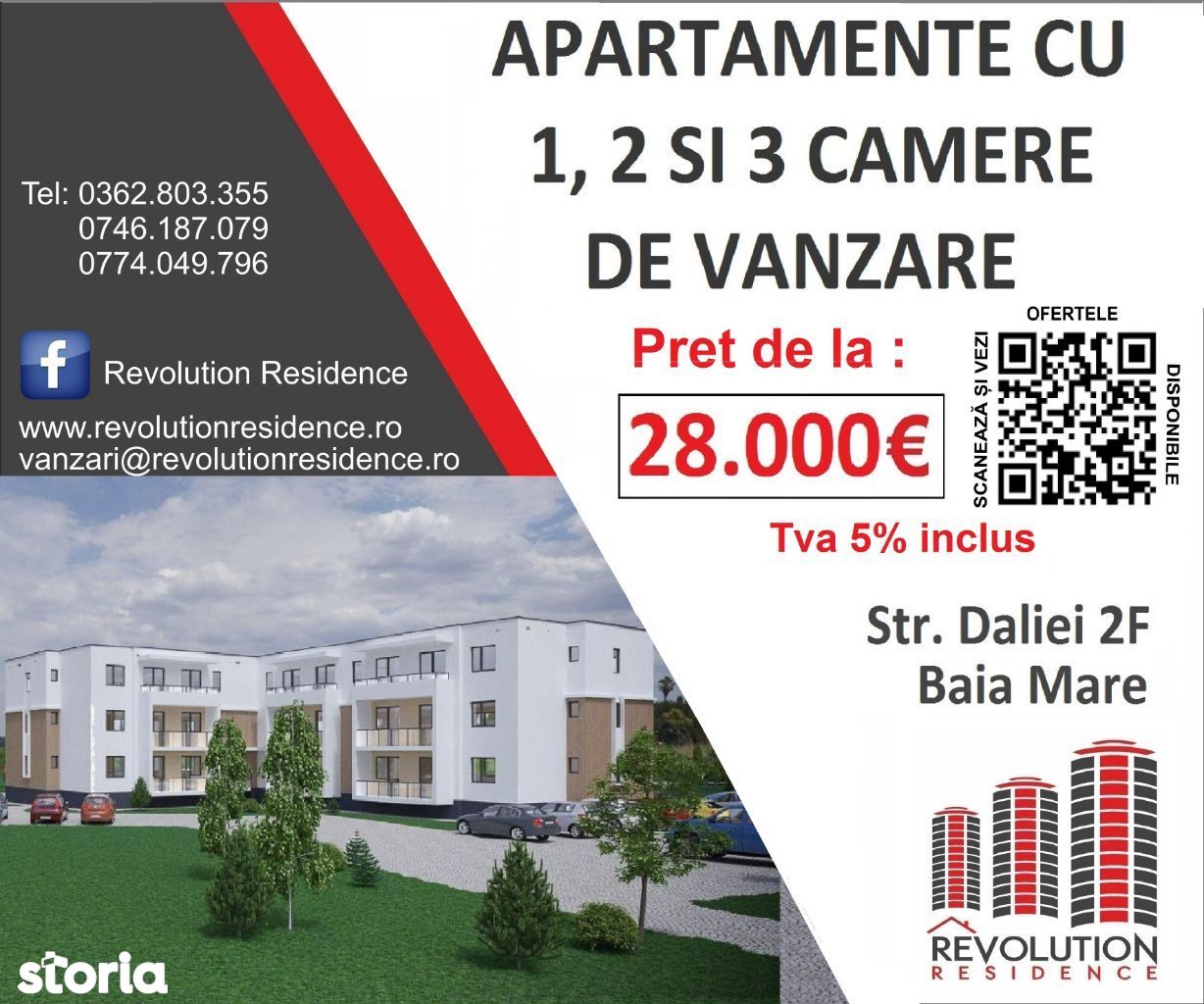 COMISION 0% - Apartamente cu 1,2 si 3 camere - Daliei 2F, Baia Mare