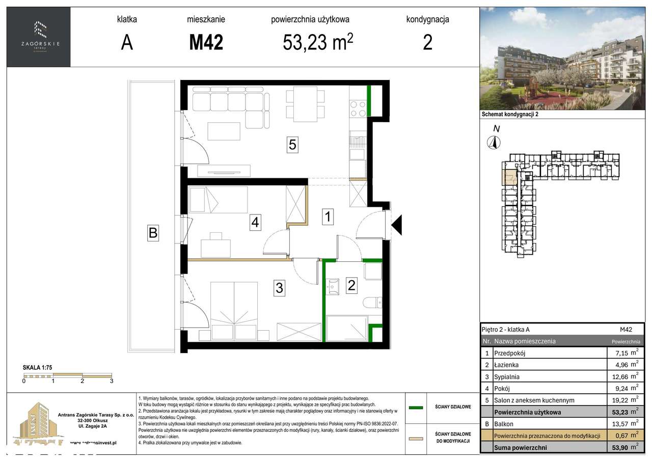 3-pokojowe mieszkanie 53m2 + balkon - Pełny obrazek: 2/8