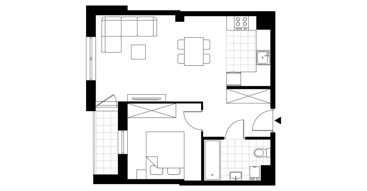 2-pokojowe mieszkanie 45m2 + loggia - Pełny obrazek: 3/8
