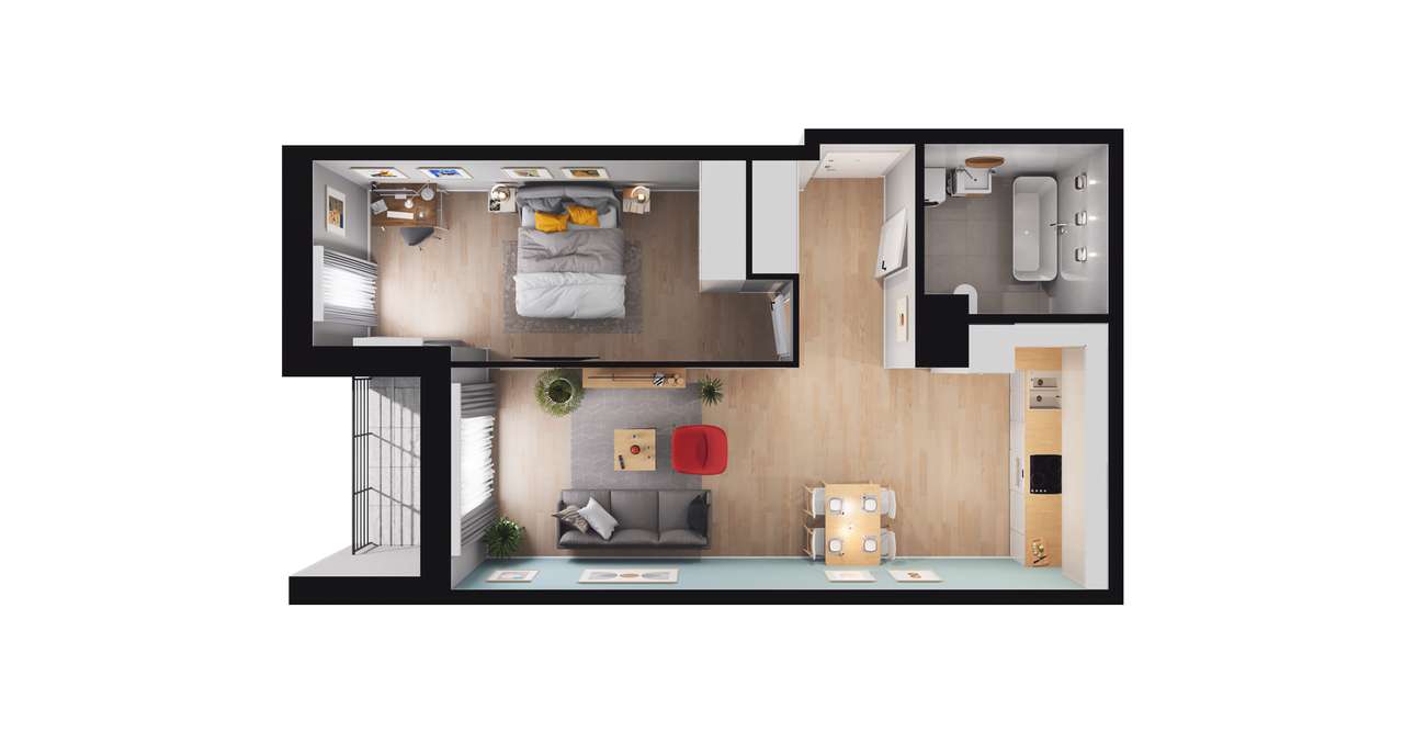 2-pokojowe mieszkanie 49m2 + loggia - Pełny obrazek: 2/6