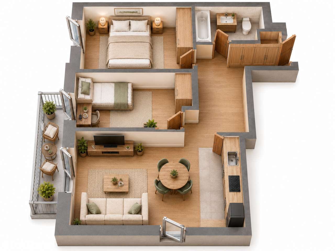 3 pokoje, balkon i komórka | 63,42 m² (lokal E-1/1/6/3)