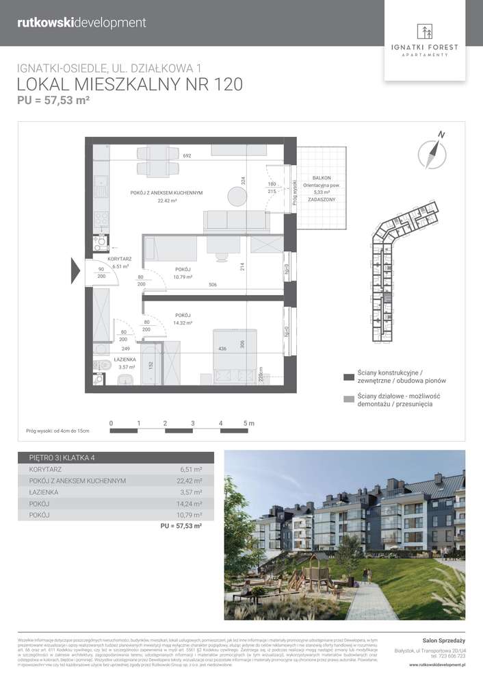3-pokojowe mieszkanie 57m2 Bezpośrednio - Pełny obrazek: 2/7