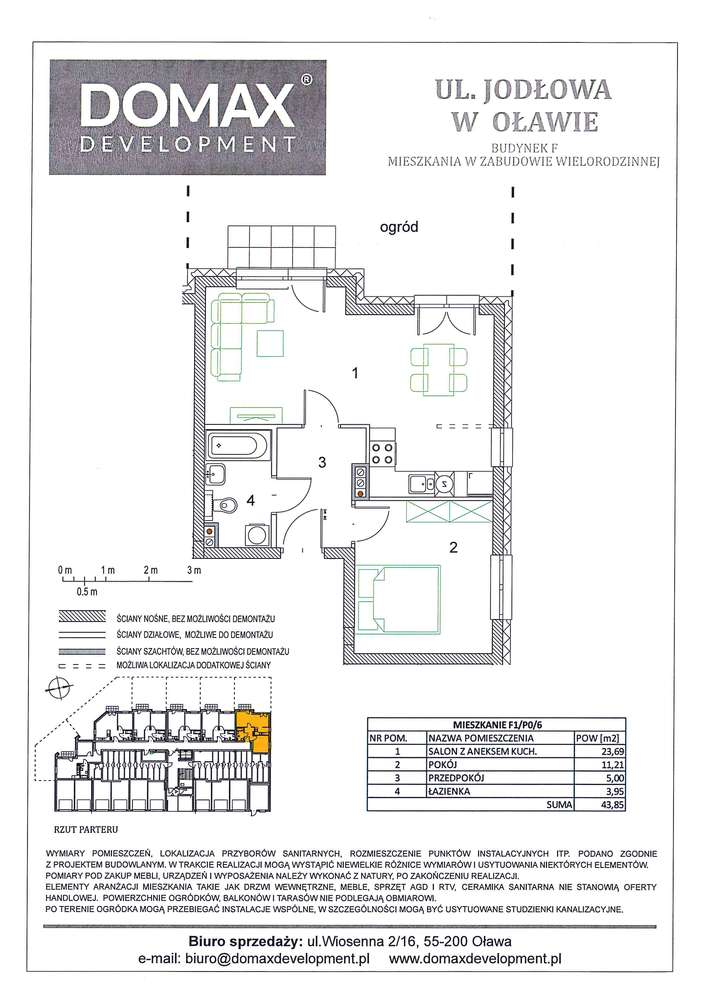 Mieszkanie dwupokojowe 43,85mkw z ogródkiem, F1/P0/6 - Pełny obrazek: 2/8
