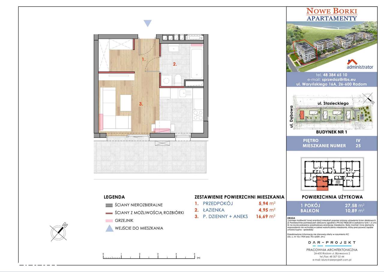 1-pokojowe mieszkanie 27m2 + balkon Bez Prowizji - Pełny obrazek: 2/6