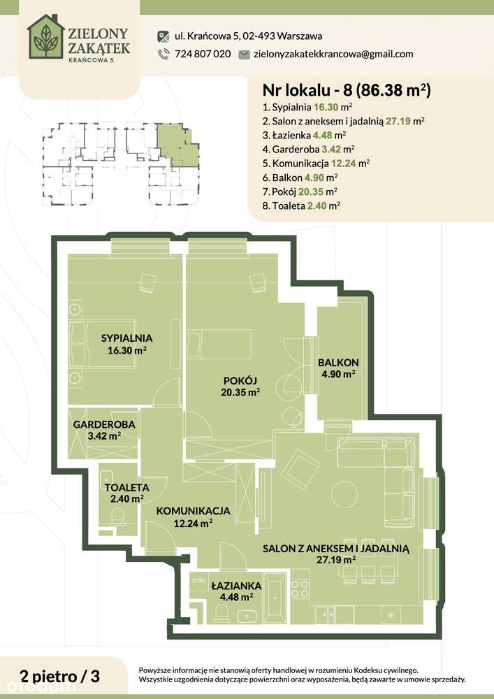 Apartament 86,38m2 Warszawa/Stare Włochy/klimatyzacja w standardzie - Pełny obrazek: 2/8