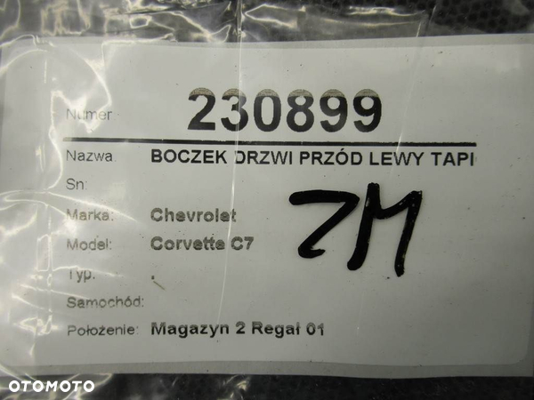 BOCZEK DRZWI PRZÓD LEWY TAPICERKA CHEVROLET CORVETTE (C7) 2013 - 2022 - 14